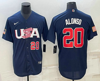 Mens USA Baseball #20 Pete Alonso Number 2023 Navy World Baseball Classic Stitched Jersey->2023 world baseball classic->MLB Jersey